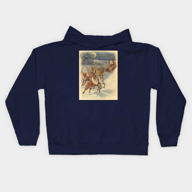 Victorian Christmas Santa Claus with Reindeer Kids Hoodie by MasterpieceCafe